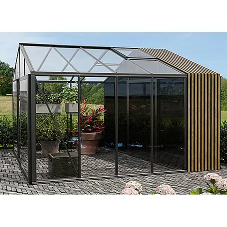 Bloomcabin  Gewächshaus Aluminium Klassik mit Accoya-Fusion und kleinem integrierten Stauraum