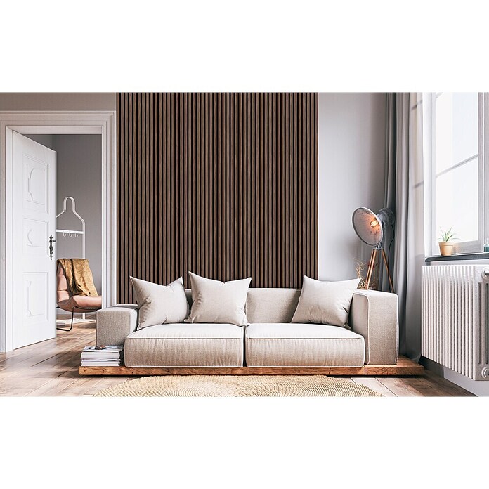 Akoestische panelen Acustico Walnoot Zwart Vilt (Walnoot Zwart vilt, l x b x d: 2.670 x 572,5 x 19 mm) | BAUHAUS