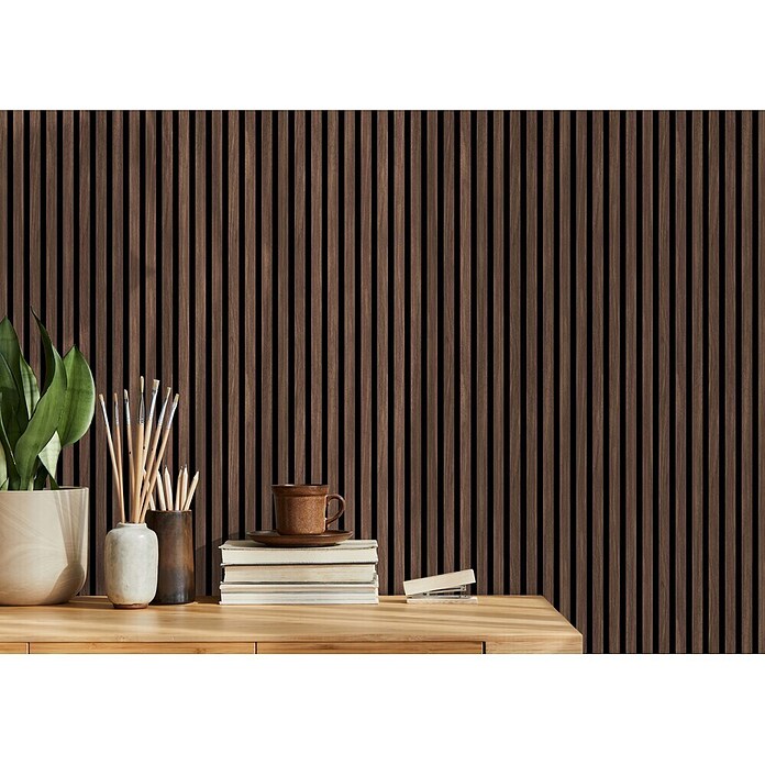 Akoestische panelen Acustico Walnoot Zwart Vilt (Walnoot Zwart vilt, l x b x d: 2.670 x 572,5 x 19 mm) | BAUHAUS