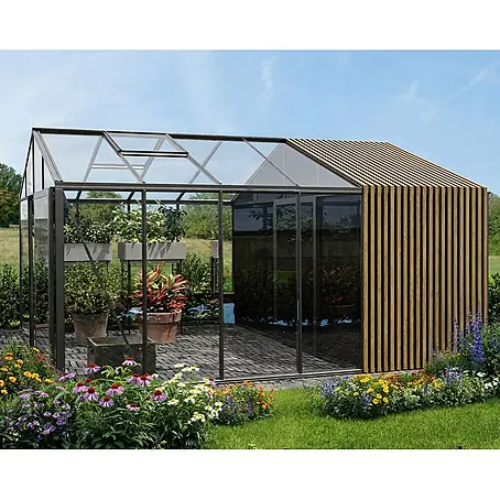 Bloomcabin  Gewächshaus Aluminium Klassik mit Accoya-Fusion und mittlerem integrierten Stauraum