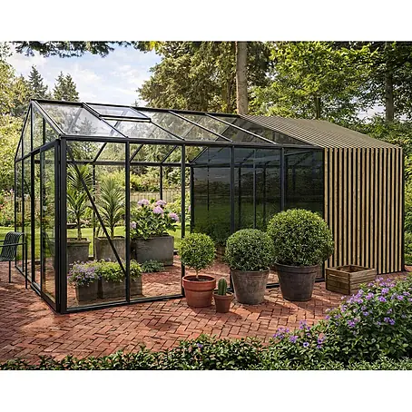 Bloomcabin  Gewächshaus Aluminium Klassik mit Accoya-Fusion und mittlerem integrierten Stauraum