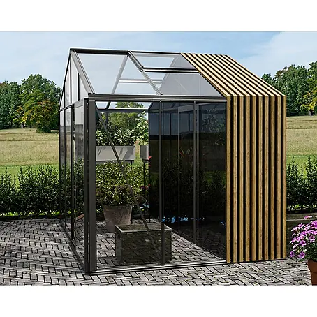 Bloomcabin  Gewächshaus Aluminium Klassik mit Accoya-Fusion und kleinem integrierten Stauraum