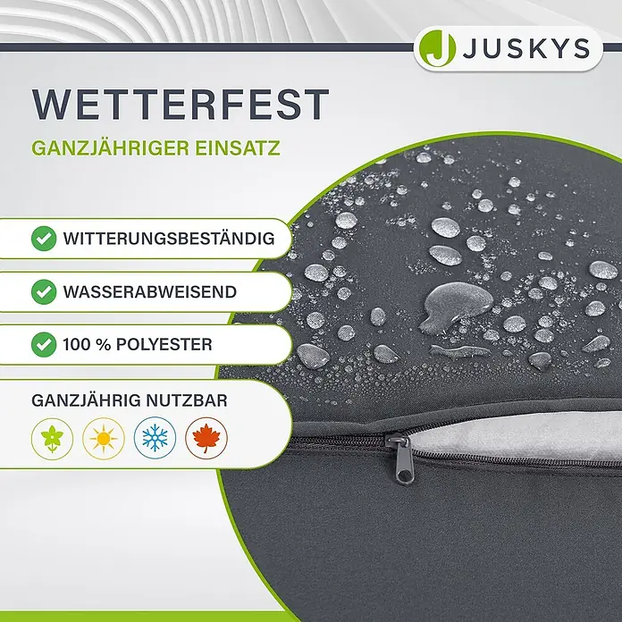 Juskys Gartenliege Lamia - B x T: 60 x 200 cm, Grau, Kunststoff, Rückenlehne verstellbar - Dunkelgrauer wasserabweisender Polyester-Kissenbezug, wetterfest und ganzjährig nutzbar, mit sichtbarem Reißverschluss.