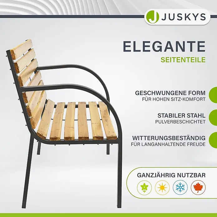 Juskys Gartenbank Gartenbank Modena - B x T x H: 120 x 62 x 82 cm, Holz, Braun - Elegantes Seitenteil für eine Gartenbank, aus wetterfestem Holz und pulverbeschichtetem Stahl in Schwarz.
