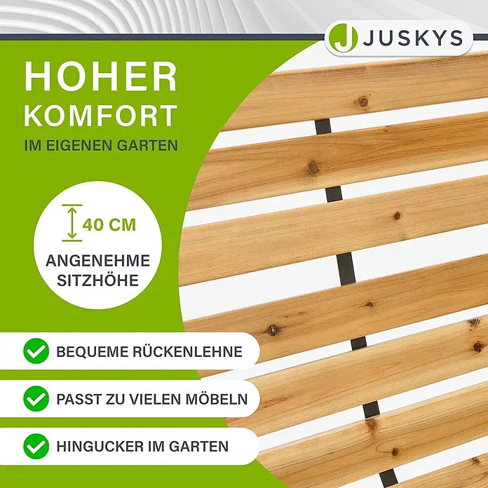 Juskys Gartenbank Gartenbank Modena - B x T x H: 120 x 62 x 82 cm, Holz, Braun - Helle Holzlatten einer Gartenbank oder Liege, die hohen Komfort und eine angenehme Sitzhöhe von 40 cm bieten.