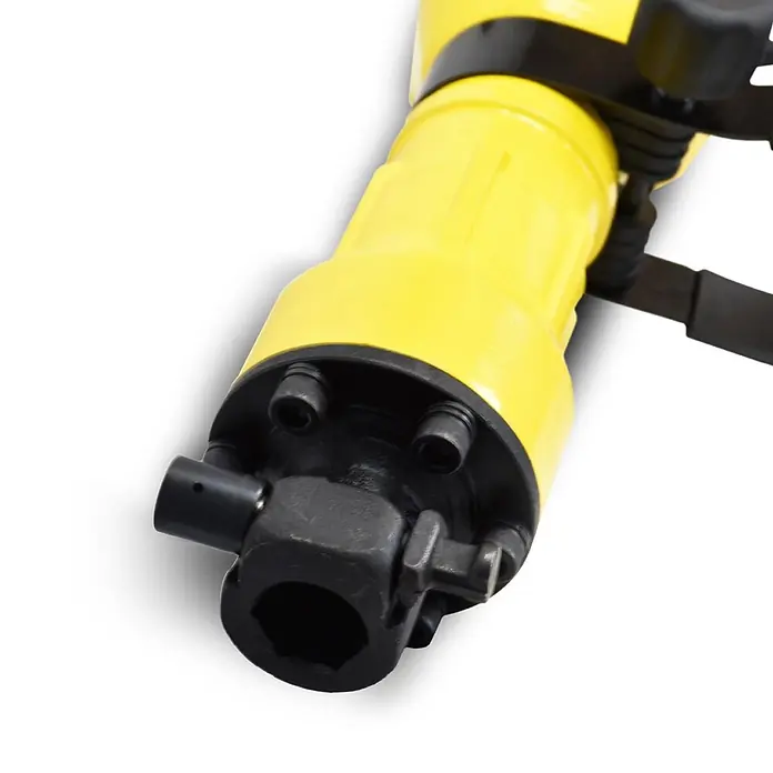 Bamato Abbruchhammer STH-195 inkl. 7-tlg. Zubehörset - 1.700 W, 50 J, SDS-Hex-Aufnahme - Gelber und schwarzer Schlagschrauber mit ausgeprägtem Sechskantantrieb vorne.