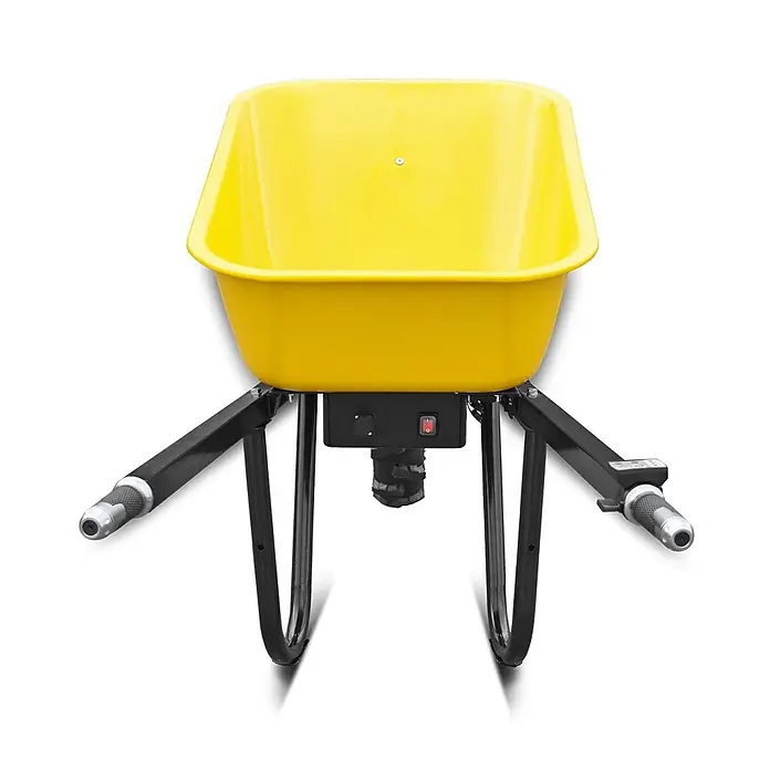 Bamato Akku-Schubkarre MTR-150 - 500 W, Traglast: 150 kg - Gelbe elektrische Schubkarre mit schwarzem Rahmen und Griffen.