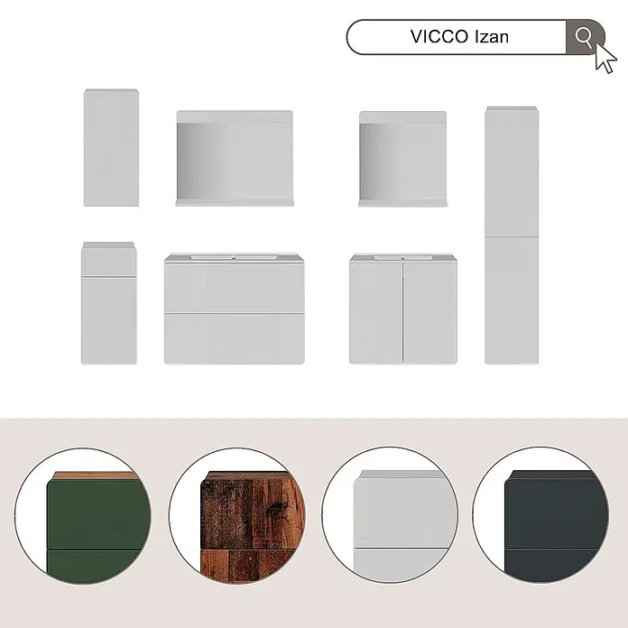 Vicco Badmöbel-Set Izan Grau 2 Teile - Gesamtbreite Badmöbel: 80 cm, Grau, Matt - Modulare Badmöbel in verschiedenen Grautönen, Grün und Holzoptik, mit unterschiedlichen Elementen.
