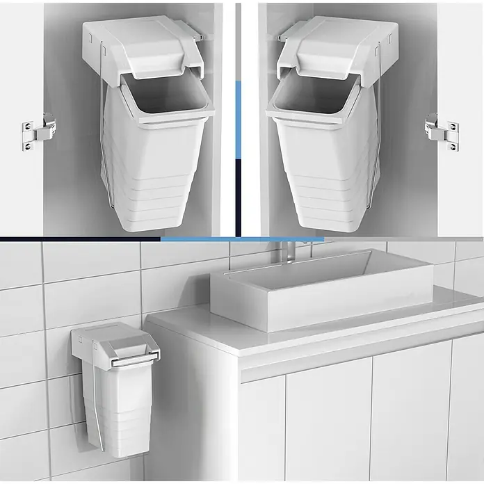 essensa Standard-Mülleimer Single - 8 l, Kunststoff, Weiß - Weißer, klappbarer Mülleimer zur platzsparenden Montage an Schranktüren oder Wänden im modernen Design.