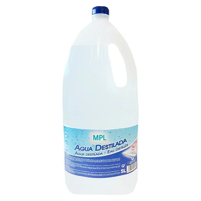 MPL Agua destilada - 5 l - Botella de 5L de agua destilada de la marca MPL, ideal para diversas aplicaciones en el hogar e industria.