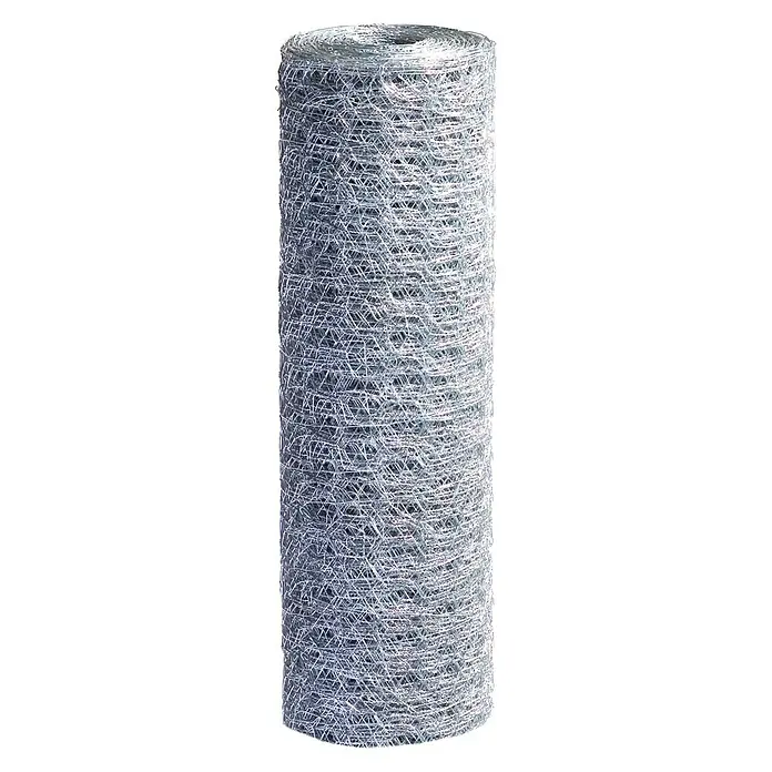 Malla metálica Triple Torsión - L x Al: 50 x 1 m, Alambre de acero, Efecto aluminio, 31 mm - Un rollo de malla de gallinero galvanizada, perfecto para proyectos de cercas y jardinería, ofreciendo protección y estabilidad para plantas y animales.