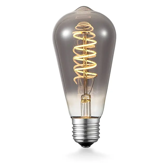 Lucande LED-Lampe E27 St64 LED 4W - E27, Nicht Dimmbar, Warmweiß, 120 lm, 4 W - Rauchgraue Edison LED-Glühbirne mit leuchtendem Spiralfilament und silbernem Schraubsockel.