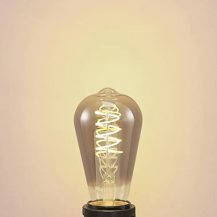 Lucande LED-Lampe E27 St64 LED 4W - E27, Nicht Dimmbar, Warmweiß, 120 lm, 4 W - Vintage-LED-Glühbirne mit leuchtendem Spiralglühfaden und schwarzem Sockel.