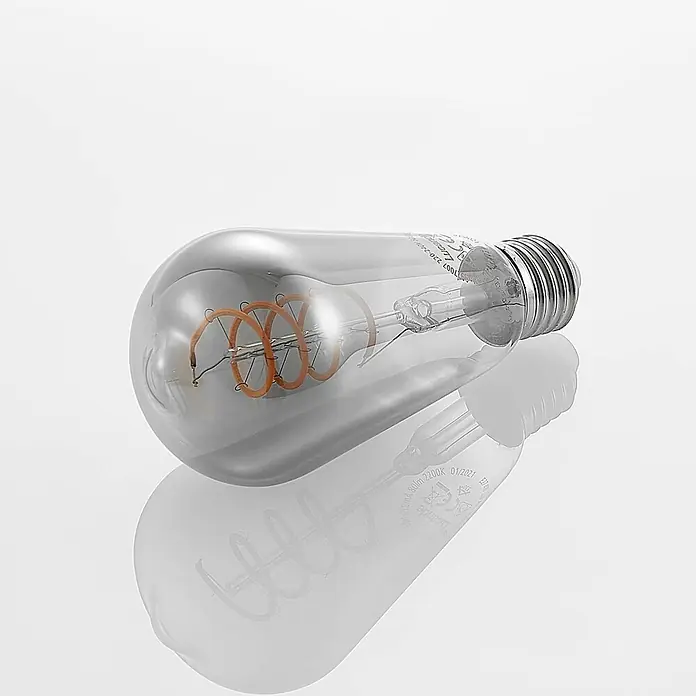 Lucande LED-Lampe E27 St64 LED 4W - E27, Nicht Dimmbar, Warmweiß, 120 lm, 4 W - Klare LED-Filamentlampe mit länglichem Glasgehäuse und dekorativen orangefarbenen Spiralfilamenten, mit silbernem Schraubsockel.