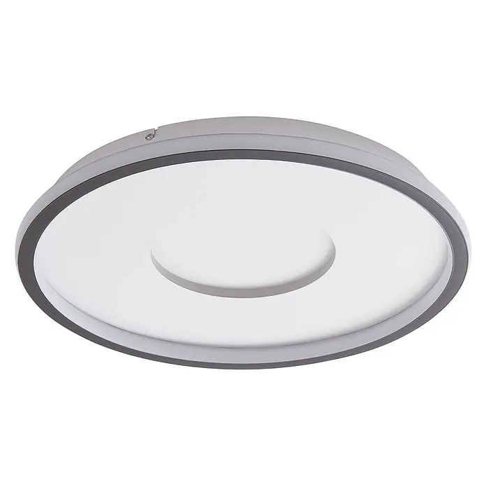 Lindby Deckenleuchte Edenia - L x B x H: 51 x 51 x 6,5 cm, schwarz - Moderne runde LED-Deckenleuchte mit grauem Rahmen und weißen Diffusorringen.