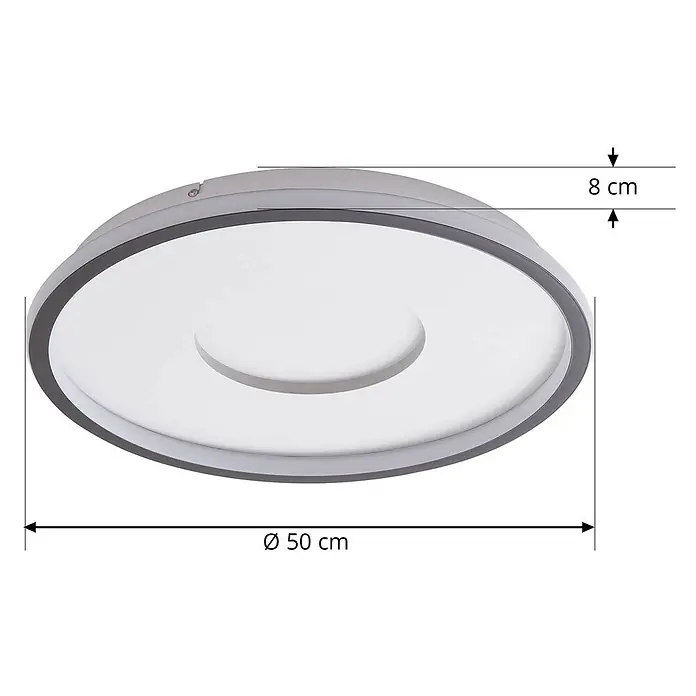 Lindby Deckenleuchte Edenia - L x B x H: 51 x 51 x 6,5 cm, schwarz - Runde weiße und graue LED-Deckenleuchte, 50 cm Durchmesser, 8 cm hoch.