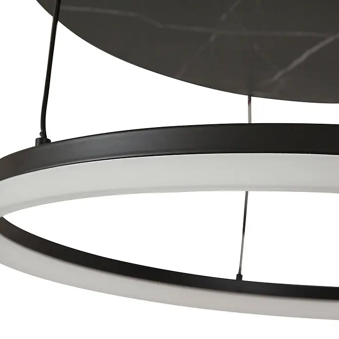 Lucande Deckenleuchte Orven - L x B x H: 50 x 50 x 24 cm, schwarz - Moderne runde Pendelleuchte mit dunkler Oberplatte und schwarz-weißem LED-Lichtring.