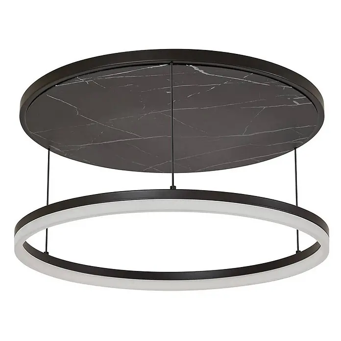 Lucande Deckenleuchte Orven - L x B x H: 50 x 50 x 24 cm, schwarz - Runde Pendelleuchte mit schwarzer Deckenplatte in Marmoroptik und schwarzem Ring mit weißem LED-Diffusor.
