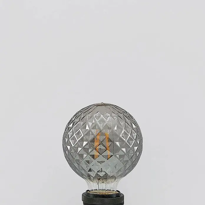 Lucande LED-Lampe E27 G95 LED 4W - E27, Nicht Dimmbar, Warmweiß, 150 lm, 4 W - Gemusterte Glaskugel-Glühbirne mit sichtbarem Glühfaden und dunklem, strukturiertem Sockel.
