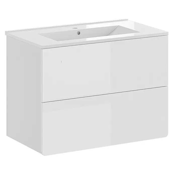 Vicco Badmöbel-Set Izan Weiß 2 Teile - Gesamtbreite Badmöbel: 80 cm, Weiß, Glänzend - Glänzender weißer Badunterschrank mit zwei Schubladen und integriertem Keramikwaschbecken.