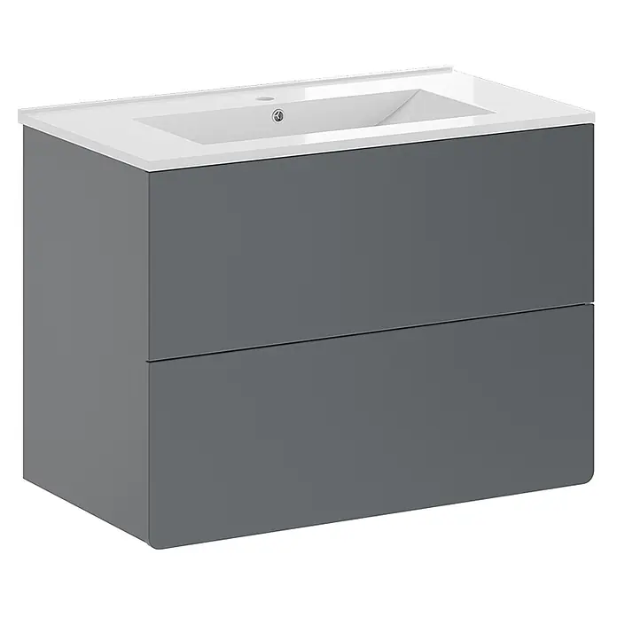 Vicco Badmöbel-Set Izan Grau 2 Teile - Gesamtbreite Badmöbel: 80 cm, Grau, Matt - Grauer, wandmontierter Waschtischunterschrank mit integriertem weißem Keramikwaschbecken und zwei glatten Schubladen.