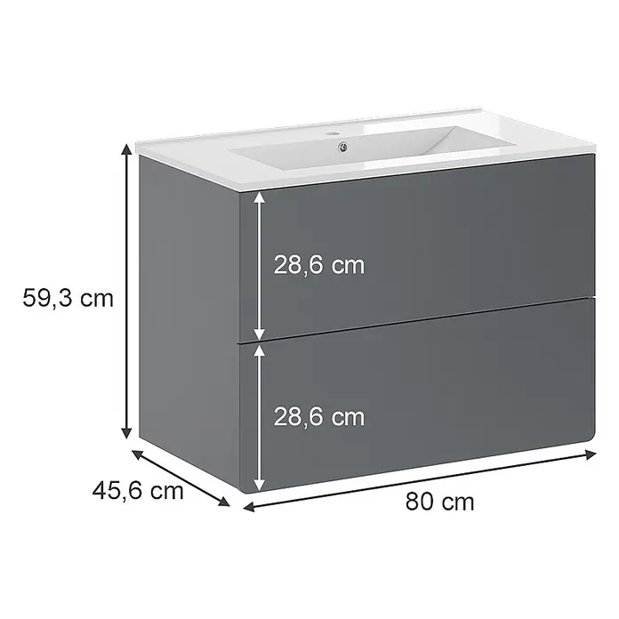 Vicco Badmöbel-Set Izan Grau 2 Teile - Gesamtbreite Badmöbel: 80 cm, Grau, Matt - Grauer Badunterschrank mit weißem Waschbecken und zwei Schubladen. Maße: 80x45,6x59,3 cm.