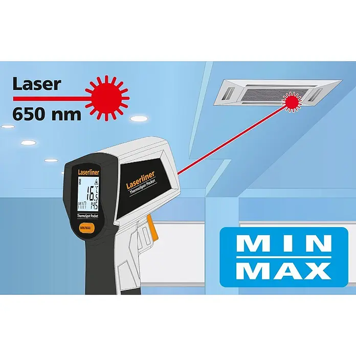 Laserliner Infrarot-Thermometer Pocket - Messbereich Temperatur: -40 °C - 400 °C - Laserliner ThermoSpot Pocket Infrarot-Thermometer misst mit 650 nm Laserstrahl die Temperatur einer Klimaanlage.