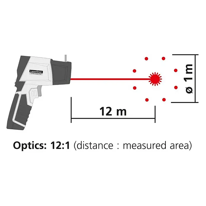 Laserliner Infrarot-Thermometer Condensespot Plus - Messbereich: -38 °C bis +365 °C - Grau-schwarzes Laserliner CondenseSpot Plus Laser-Thermometer mit 12:1 Optikverhältnis.