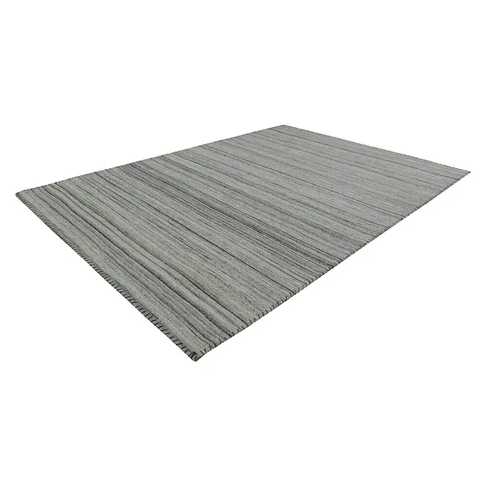 Kayoom Flachgewebeteppich Phönix - Grau, 290 x 200 cm, 75 % Wolle, 20 % Baumwolle, 5 % Polyester - Grauer Teppich mit Streifenmuster. Der Teppich hat eine klare Textur und eine schlichte Farbgebung, die sich gut in moderne Räume einfügt.