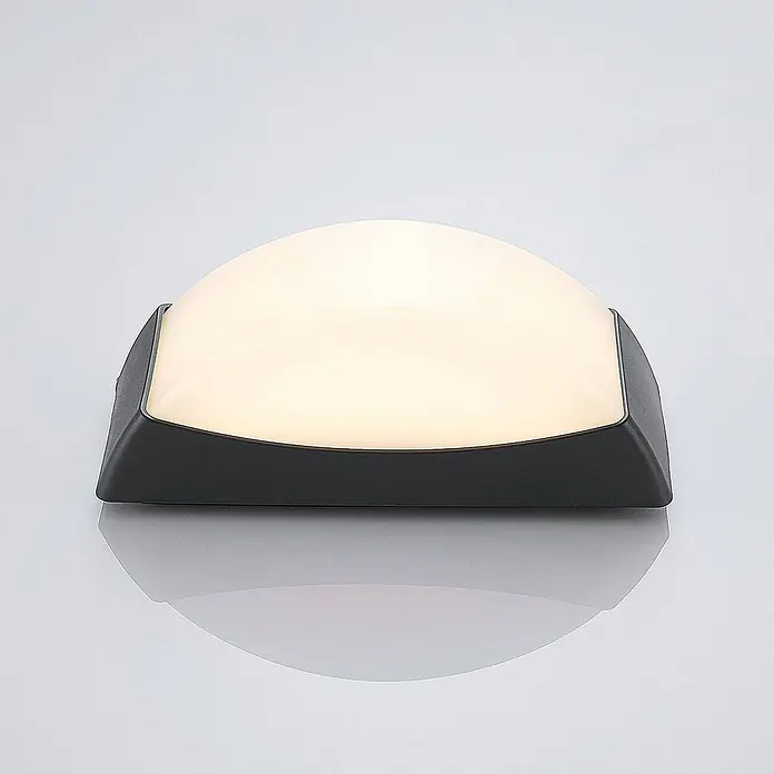 Lindby Außenwandleuchte Alexey - schwarz, schwarz, IP65 - Moderne dunkelgraue Wandleuchte mit halbkreisförmigem, beleuchtetem weißem Diffusor.