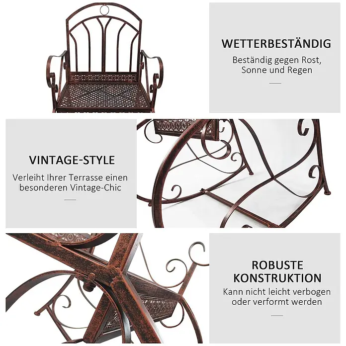 Outsunny Garten-Schaukelstuhl - 1 Stk., Metall, Bronze, B x T x H: 76 x 76 x 90 cm - Bronzefarbener Metallgartenstuhl im Vintage-Stil mit Zierornamenten, robust und wetterbeständig.