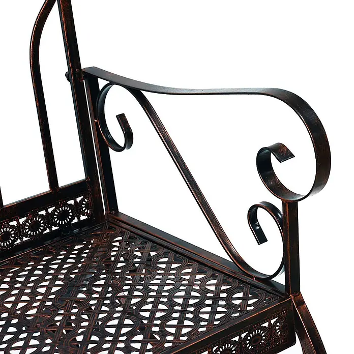Outsunny Garten-Schaukelstuhl - 1 Stk., Metall, Bronze, B x T x H: 76 x 76 x 90 cm - Ornate, dunkelbronzener Metall-Gartenstuhl mit verschnörkelter Armlehne und detailliertem Gittermuster.
