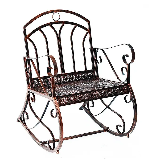 Outsunny Garten-Schaukelstuhl - 1 Stk., Metall, Bronze, B x T x H: 76 x 76 x 90 cm - Dekorativer antik-kupferfarbener Metall-Schaukelstuhl mit Schnörkeln.