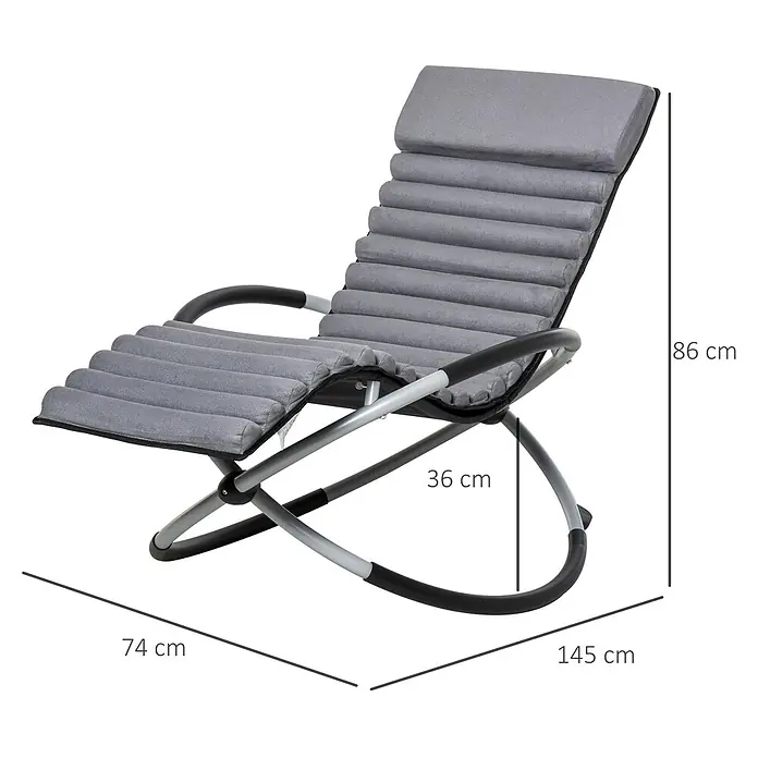 Outsunny Garten-Schaukelstuhl - 1 Stk., Metall, Texteline, Kunstleder, Schaumstoff, Schwarz, B x T x H: 74 x 145 x 86 cm - Grau gepolsterte Metall-Schaukelliege.