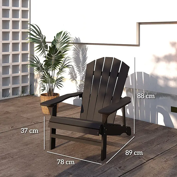 Outsunny Gartenstuhl Adirondack - Tannenholz, Schwarz - Schwarzer Adirondack-Stuhl für den Außenbereich, 88 cm hoch, 89 cm tief, 37 cm Sitzhöhe.
