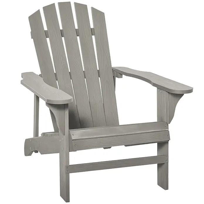 Outsunny Gartenstuhl Adirondack - Tannenholz, Hellgrau - Grauer Adirondack-Stuhl aus Holz für bequemes Sitzen im Freien.