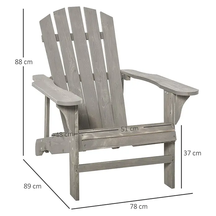 Outsunny Gartenstuhl Adirondack - Tannenholz, Hellgrau - Grauer Holz-Adirondack-Stuhl mit Maßen.