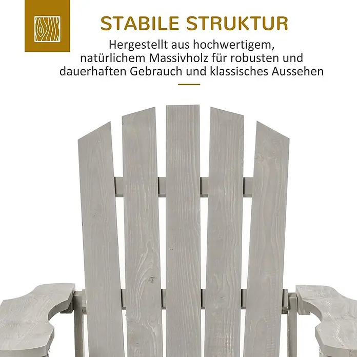 Outsunny Gartenstuhl Adirondack - Tannenholz, Hellgrau - Grauer Adirondack-Stuhl aus Massivholz, mit stabiler Rückenlehne und Armlehnen.