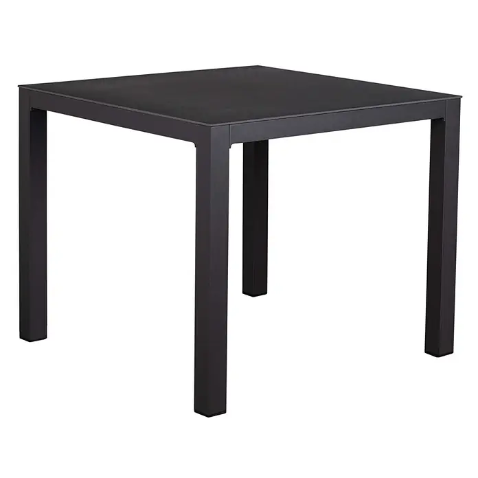 Bene Living Gartentisch-Set Merida + Hocker mit Tisch Tarifa - Gesamtumfang: 8 -tlg., Aluminium pulverbeschichtet, Textilene, Keramik, Ausziehbar - Schwarzer quadratischer Tisch mit mattem Finish.