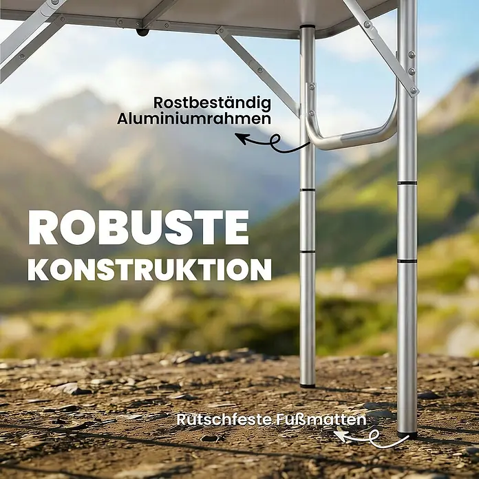 Outsunny Campingtisch - MDF (Mitteldichte Faserplatte), Schwarz - Silberner Aluminium-Campingtisch mit robuster Konstruktion und rutschfesten Füßen, im Freien.