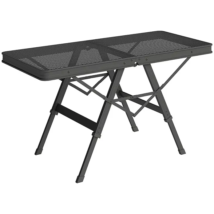 Outsunny Campingtisch - L x B x H: 90 x 40,5 x 58 cm, Schwarz - Dunkelgrauer Metall-Klapptisch mit perforierter Gitterplatte, ideal für Outdoor oder Transport.