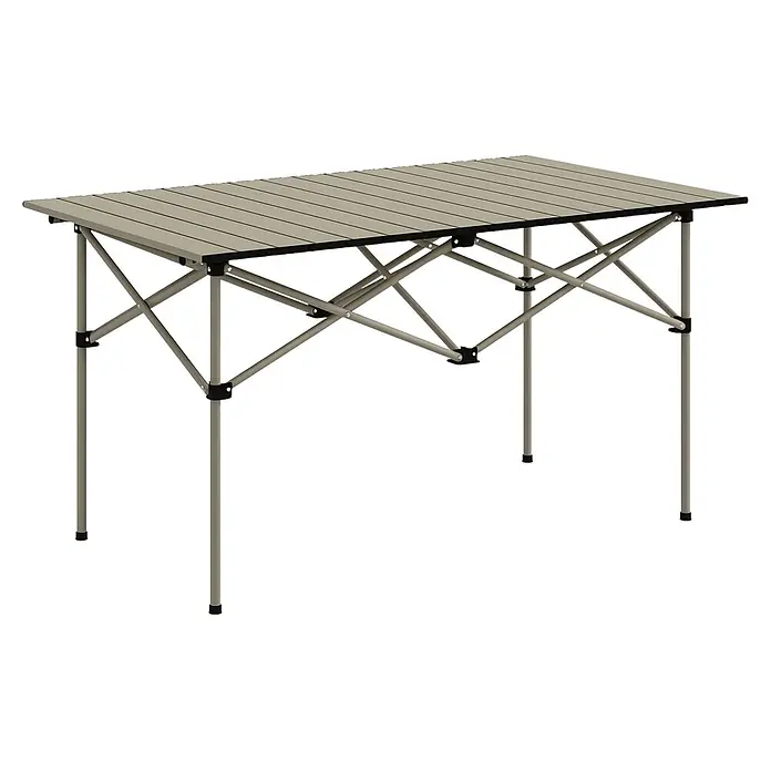 Outsunny Campingtisch - L x B x H: 95 x 55 x 50 cm, Khaki - Tragbarer Klapp-Campingtisch mit hellbrauner Lattenplatte und grauem X-Gestell, für einfachen Transport und Außeneinsatz.