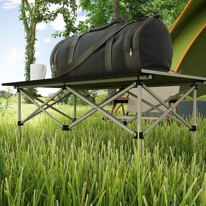Outsunny Campingtisch - L x B x H: 95 x 55 x 50 cm, Khaki - Schwarze Reisetasche und tragbarer Klapptisch für Camping und Outdoor-Aktivitäten.