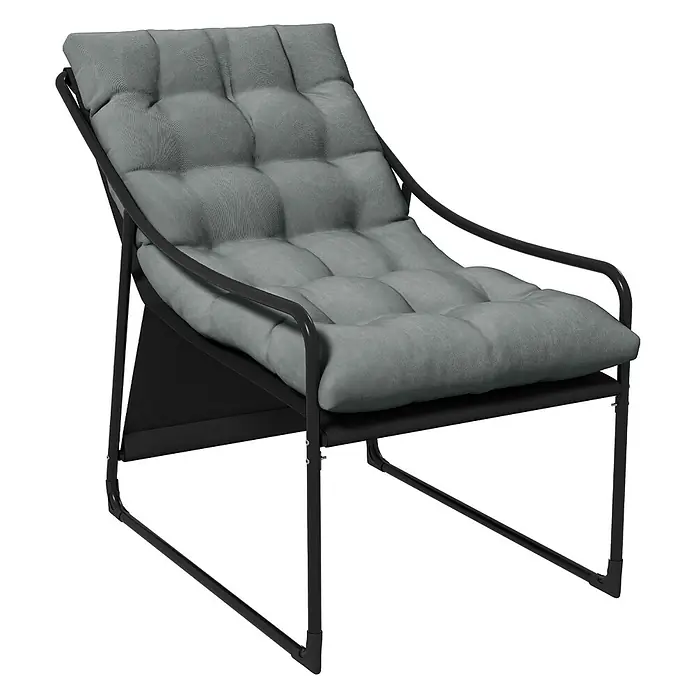 Outsunny Garten-Loungesessel - Stahl, Polyester, Grau - Bequemer Lounge-Sessel mit schwarzem Metallrahmen und grauem, gestepptem Kissen.