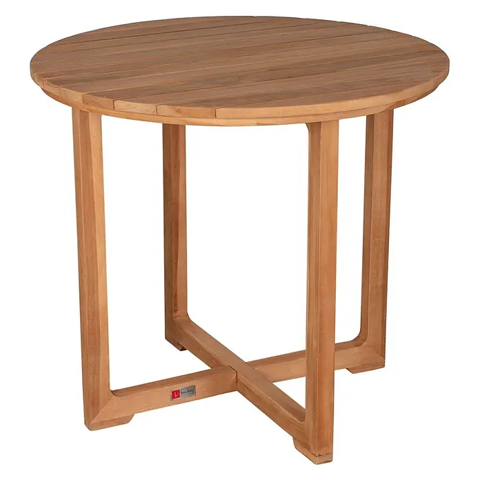 Gartenmöbelset Stapelsessel Derby & Tisch Retford -  - Runder Gartentisch aus Holz mit Lattenplatte und gekreuztem Untergestell.