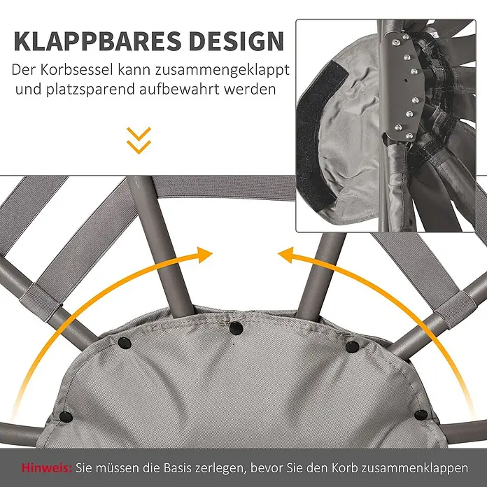 Outsunny Garten-Loungesessel - Sand - Grauer Klappkorbsessel mit Metallgestell und Stoffbezug, platzsparend zu verstauen.