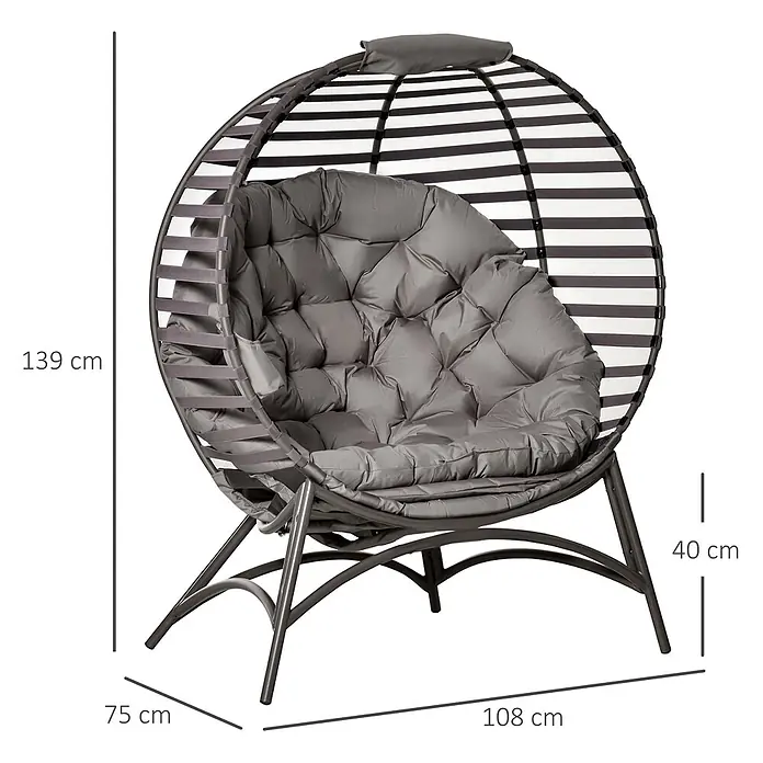 Outsunny Garten-Loungesessel - Sand - Grauer Metall-Eiersessel mit großem, bequemem Polsterkissen, inklusive Maßen.