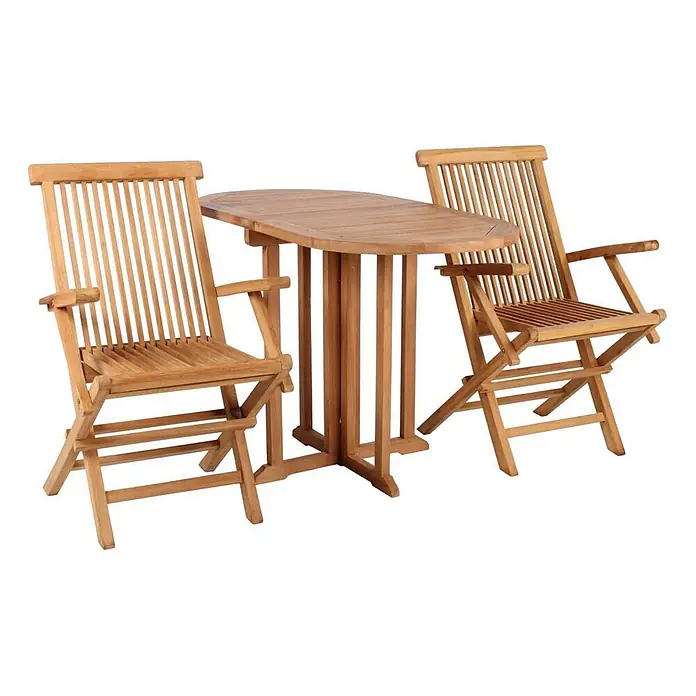Bene Living Gartentisch-Set Andover & Tisch Balcony - Gesamtumfang: 3 -tlg., Teakholz, Klappbar - Klappbares Teakholz-Gartenmöbelset mit ovalem Tisch und zwei Stühlen mit Armlehnen.