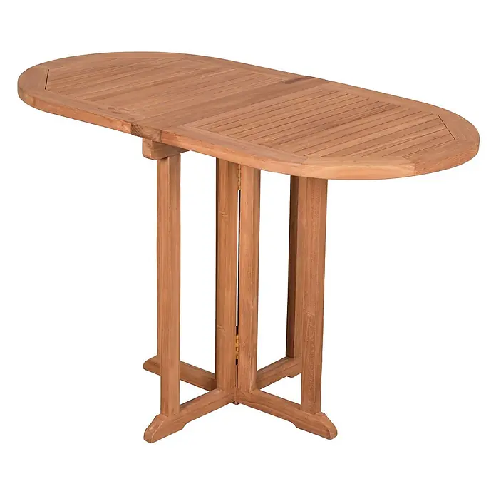 Bene Living Gartentisch-Set Andover & Tisch Balcony - Gesamtumfang: 3 -tlg., Teakholz, Klappbar - Klappbarer ovaler Gartentisch aus Holz mit Lattenplatte.