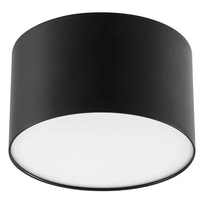 Lindby Deckenstrahler Nivoria - schwarz - Schwarze zylindrische Deckenleuchte mit weißem Diffusor.